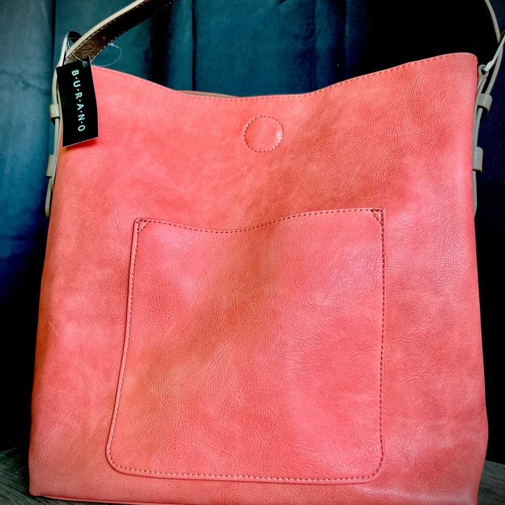 Coral Leather Shoulder Bag